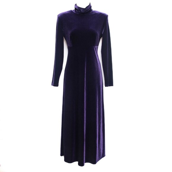 Vintage Purple Velvet Maxi Dress Whimsigoth Mock Neck Empire Waist Sz 4 USA Made - Picture 1 of 9